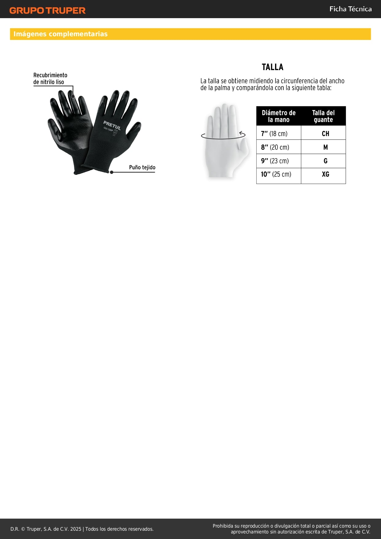 Guantes de Nitrilo GU-120P Pretul - Protección Antideslizante para Trabajo Húmedo y Seco - Resistentes a Abrasión