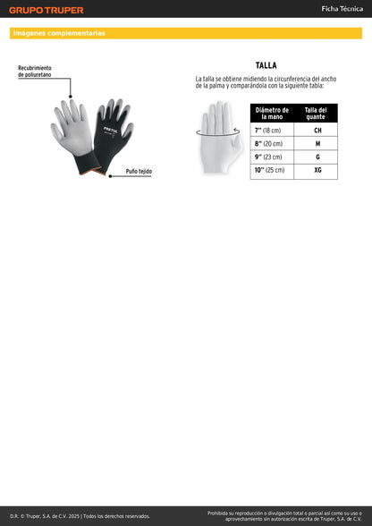 Guantes de Nylon con Recubrimiento Poliuretano XG Pretul GU-114P - Máxima Destreza y Sensibilidad para Trabajo de Precisión