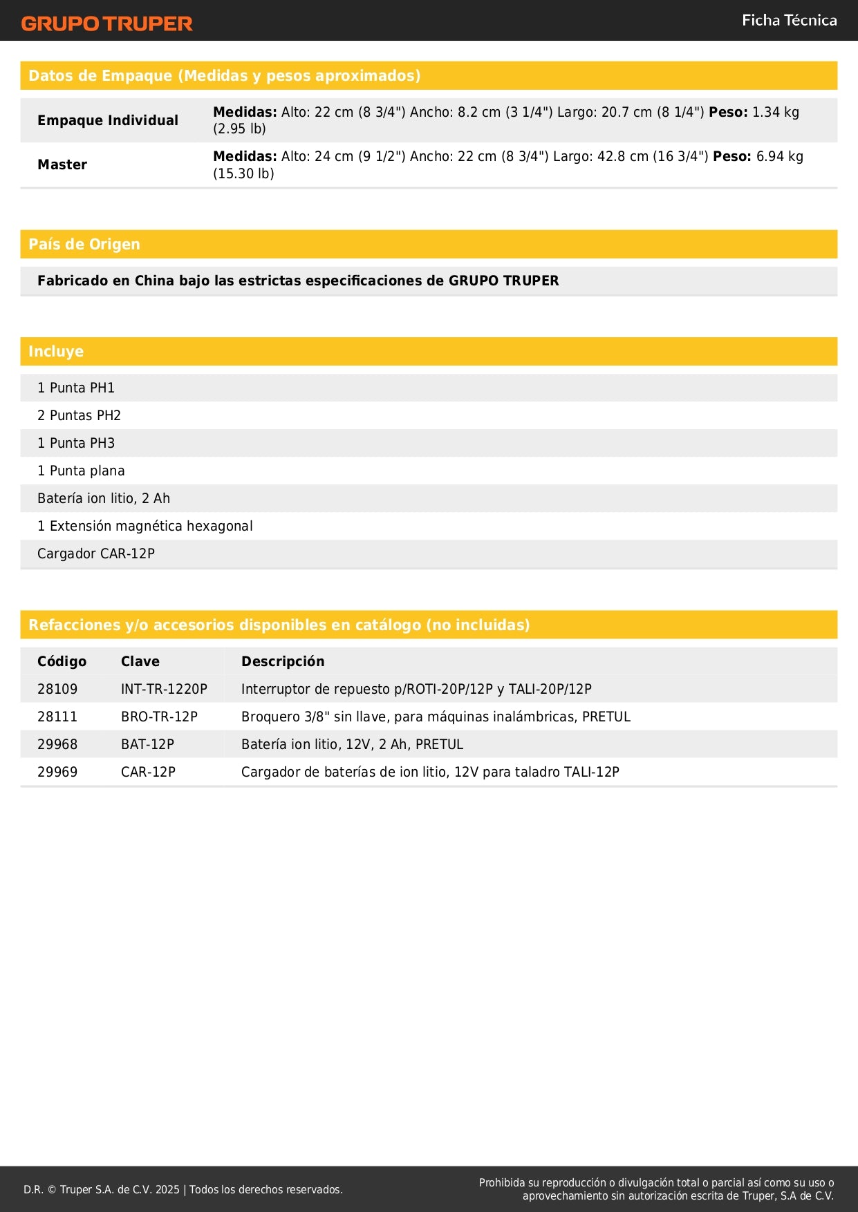 "Taladro Inalámbrico Premium PRETUL 12V 3/8" - Batería Recargable Profesional para Construcción y Carpintería"
