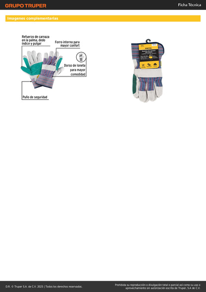 Guantes de Carnaza y Loneta PRETUL GU-215P - Protección Profesional contra Chispas y Abrasión para Soldadura y Construcción