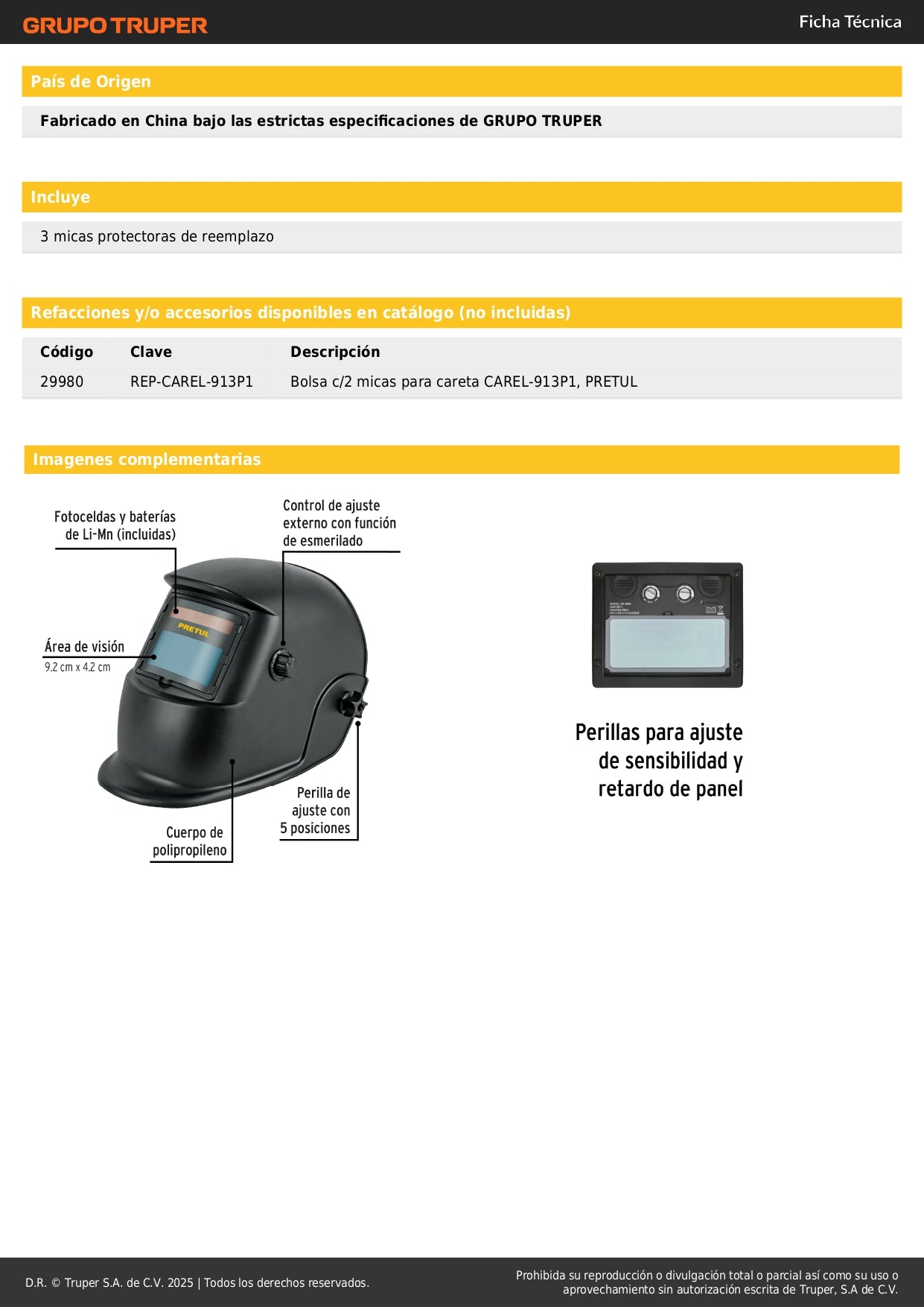 Careta Electrónica Soldadura PRETUL 9-13 Sombra Variable - Protección Profesional Anti-Fatiga Ocular