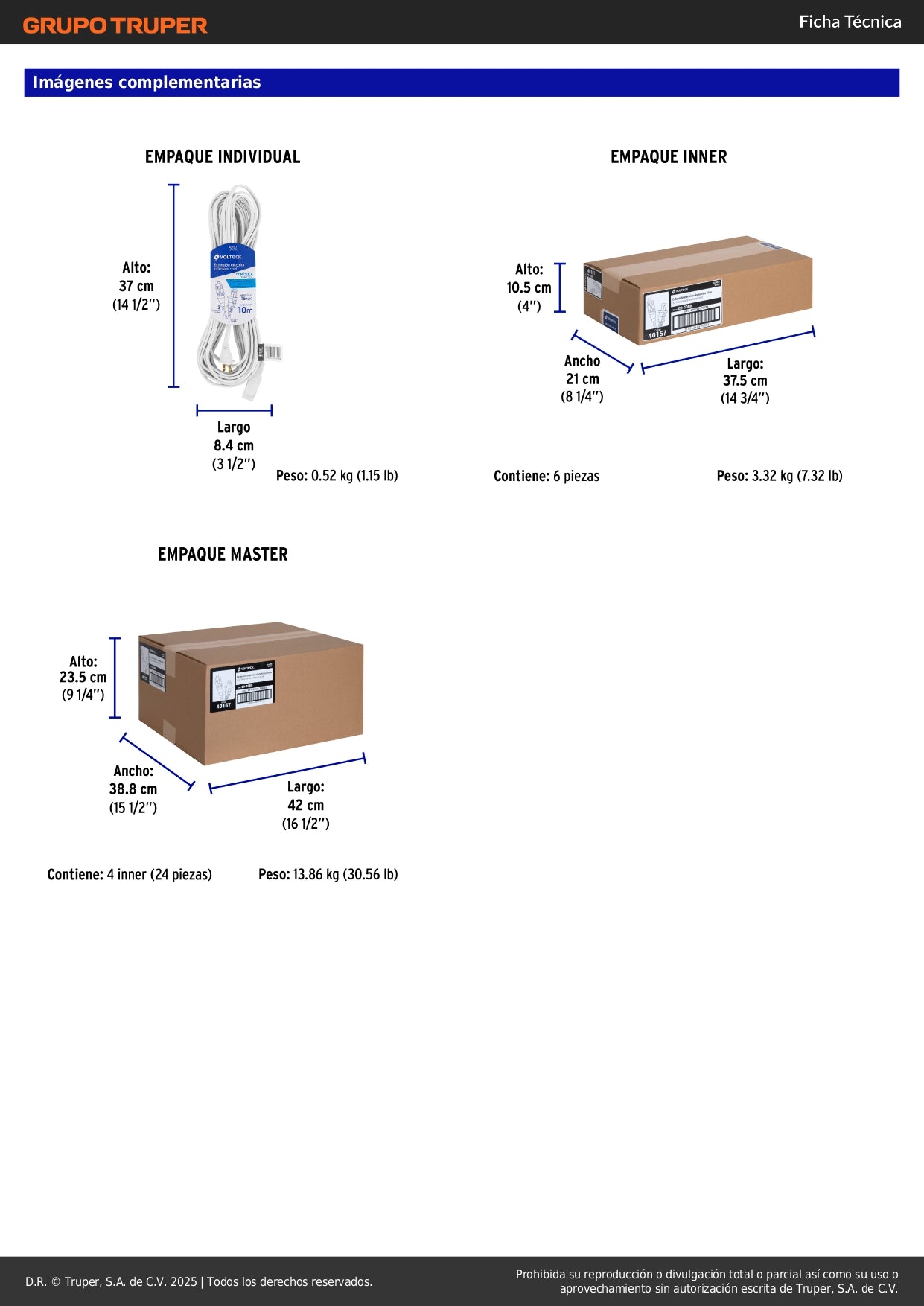 Extensión Eléctrica 10m ED-10BR - Cable Polarizado 3 Contactos con Clavija Recta para Interiores - Solución Segura Anti-Flama PVC