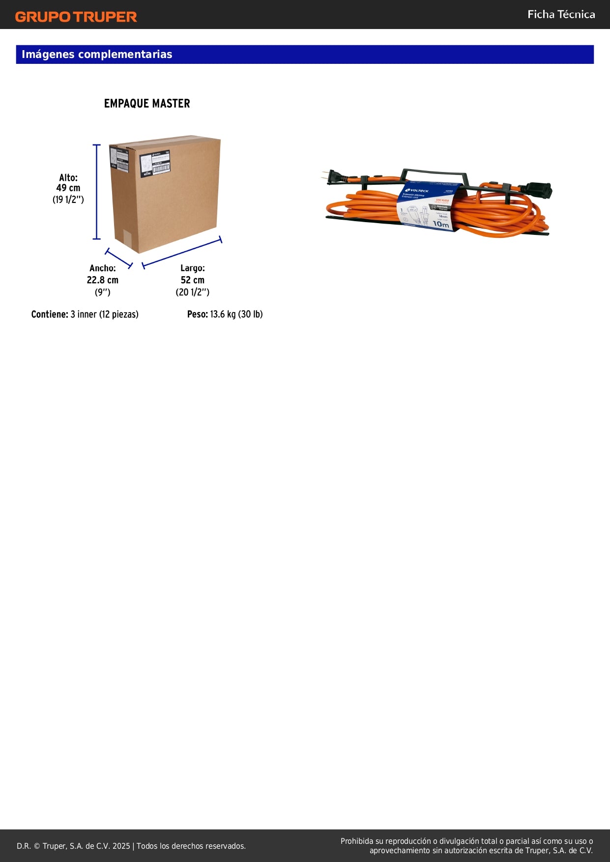 Extensión Eléctrica Uso Rudo 10m 2x16 AWG - Cable Resistente PVC Anti-Flama para Desbrozadoras, Motosierras y Sopladoras - ER-10X16S