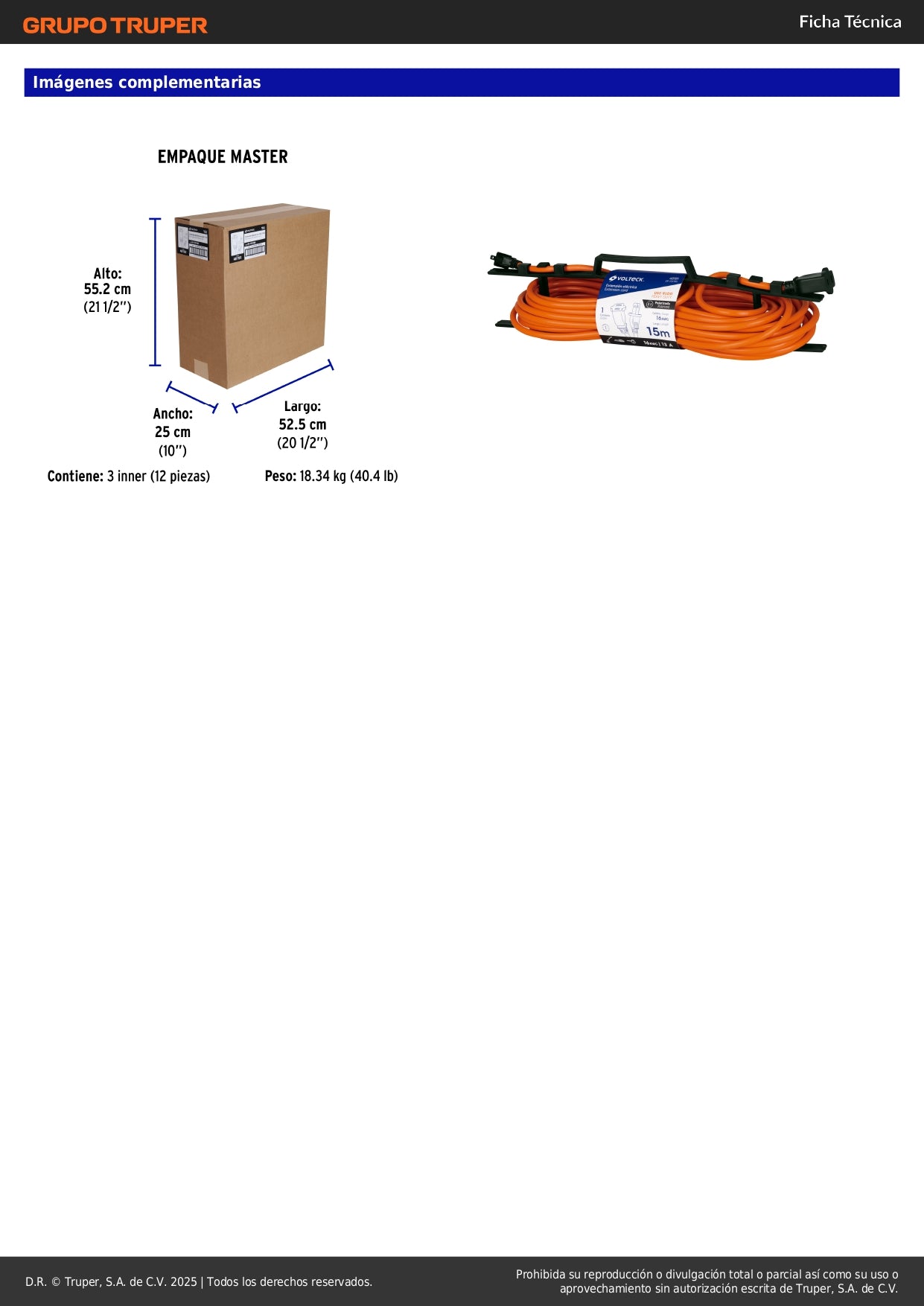 Extensión Eléctrica Uso Rudo 15m 2x16 AWG - Cable Profesional para Desbrozadoras, Motosierras y Sopladoras - ER-15X16S