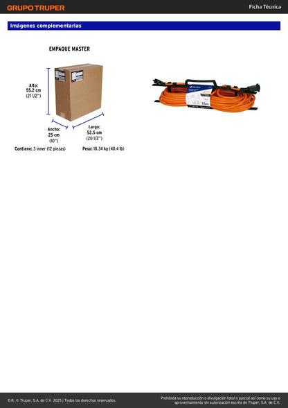 Extensión Eléctrica Uso Rudo 15m 2x16 AWG - Cable Profesional para Desbrozadoras, Motosierras y Sopladoras - ER-15X16S