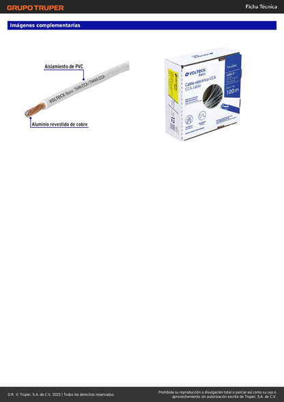Cable THW CCA 12 AWG Blanco 100m - Instalación Eléctrica Residencial y Comercial Segura - Aluminio Revestido Cobre