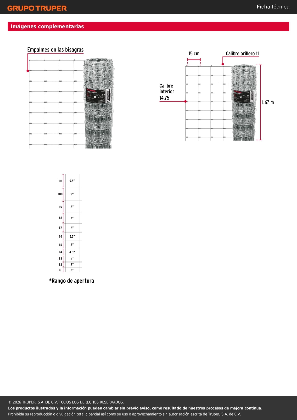 Protección Profesional para Ganado Ovino - Malla Borreguera 1.67x50m Galvanizada TRUPER