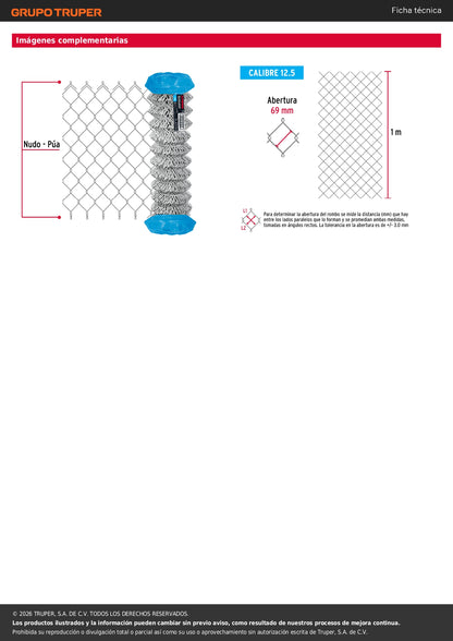 Malla Ciclónica Galvanizada Cal.12.5 - Rollo 1x20m para Cercado Industrial, Residencial y Delimitación de Perímetros