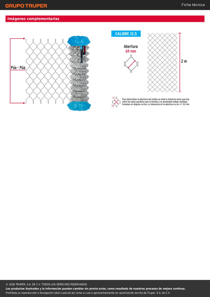 Malla Ciclónica Galvanizada Cal.12.5 - Rollo 2x20m para Cercado Industrial, Residencial y Delimitación de Perímetros