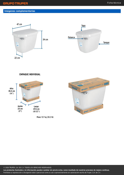 Tanque Bajo de Porcelana Blanco con Accesorios FOSET 44008