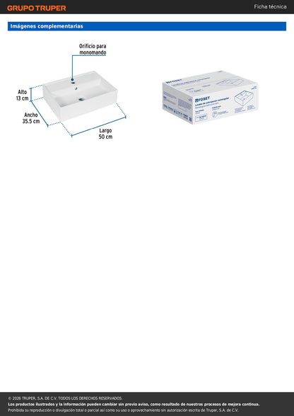 Lavabo Rectangular Sobreponer Porcelana Blanco