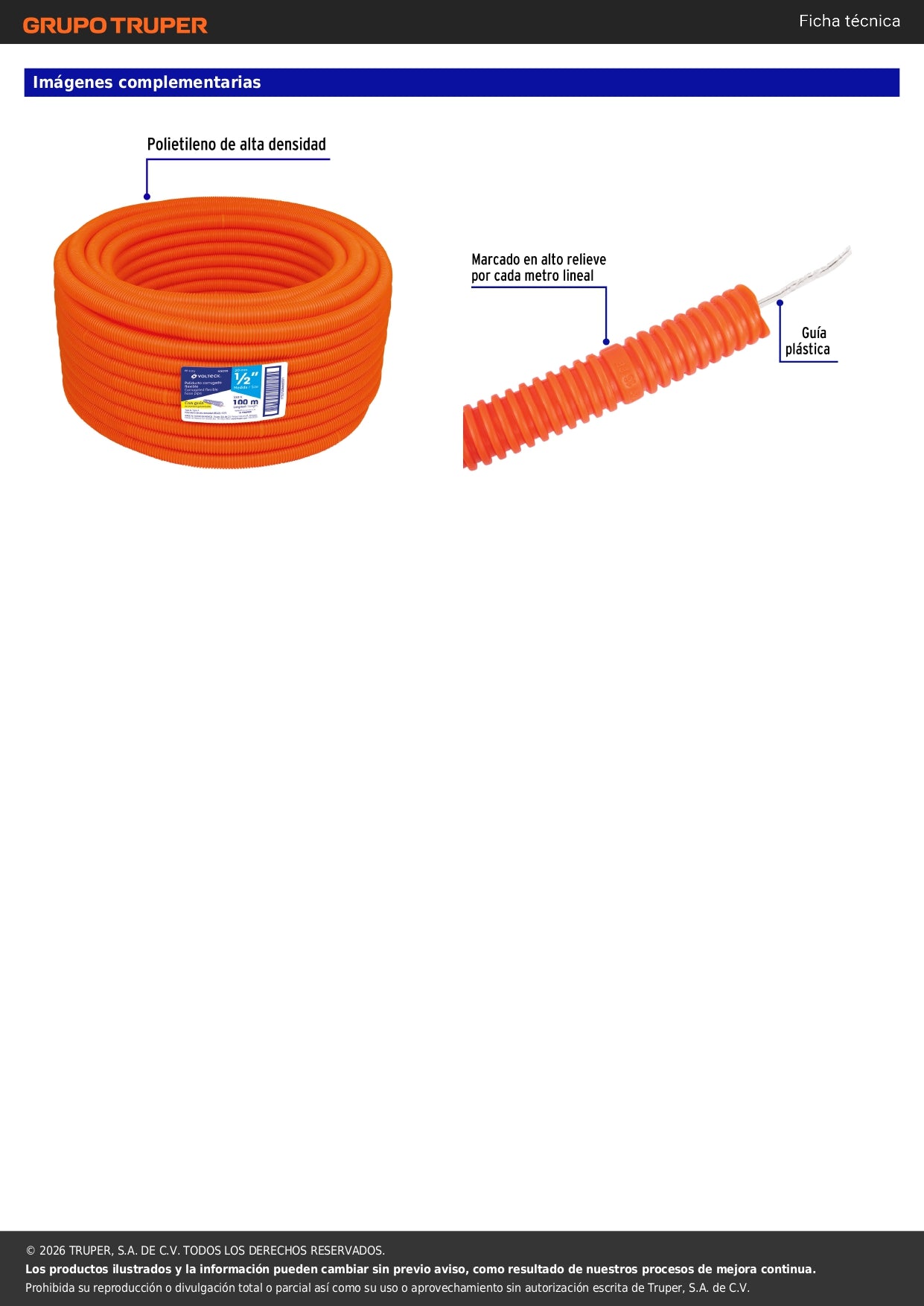 Poliducto Corrugado 1/2" con Guía 100m TRUPER® - Protección Cables Eléctricos