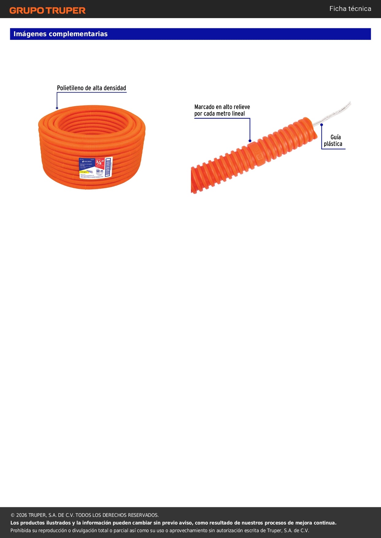 Poliducto Corrugado 3/4 con Guía 50m | Cable Eléctrico TRUPER®