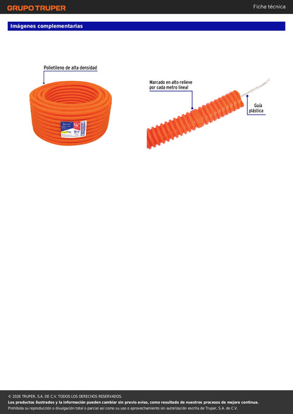 Poliducto Corrugado 3/4 con Guía 50m | Cable Eléctrico TRUPER®