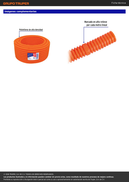 Poliducto 3/4 Pulgadas Corrugado Flexible sin Guía - Rollo 50 Metros TRUPER