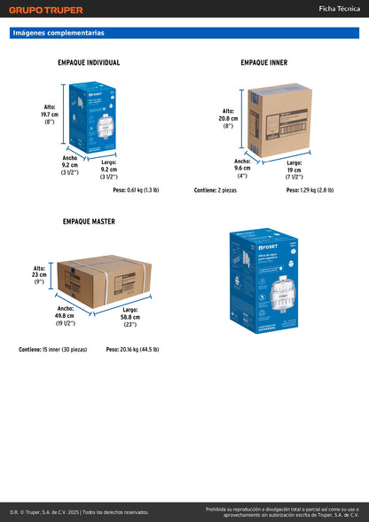 Filtro de Agua para Regadera FOSET FIR-1 - Elimina Cloro y Sedimentos, 15 Niveles de Filtración, Protege Piel y Cabello