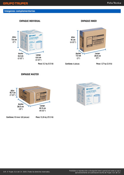 Cartucho Repuesto Filtro Regadera FOSET CAFIR-1 - Elimina Cloro y Sedimentos - 15 Niveles Filtración - Protege Piel y Cabello - Compatible FIR-1