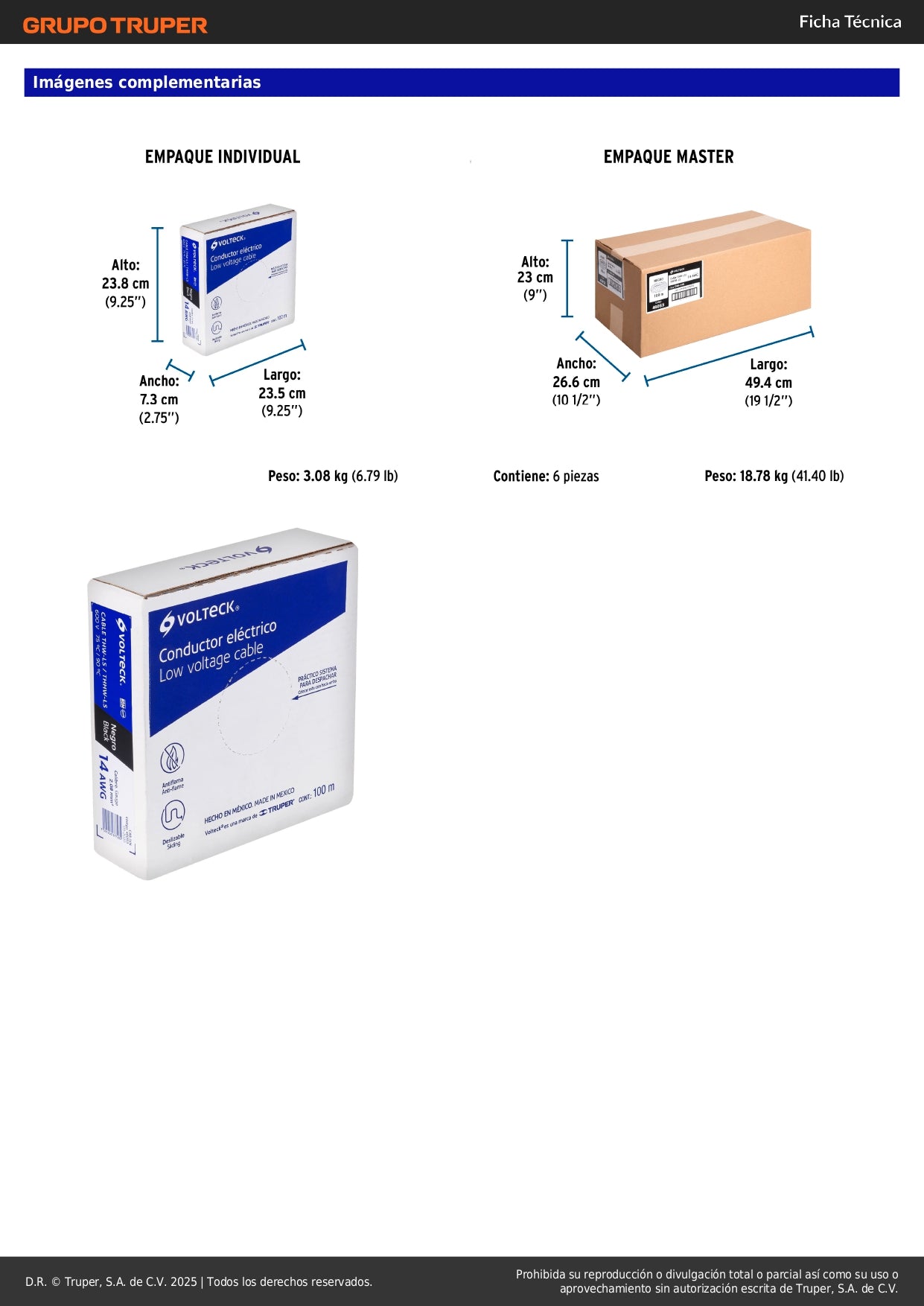 Cable THHW-LS 14 AWG Negro 100m Volteck - Solución Profesional para Instalaciones Eléctricas Residenciales y Comerciales