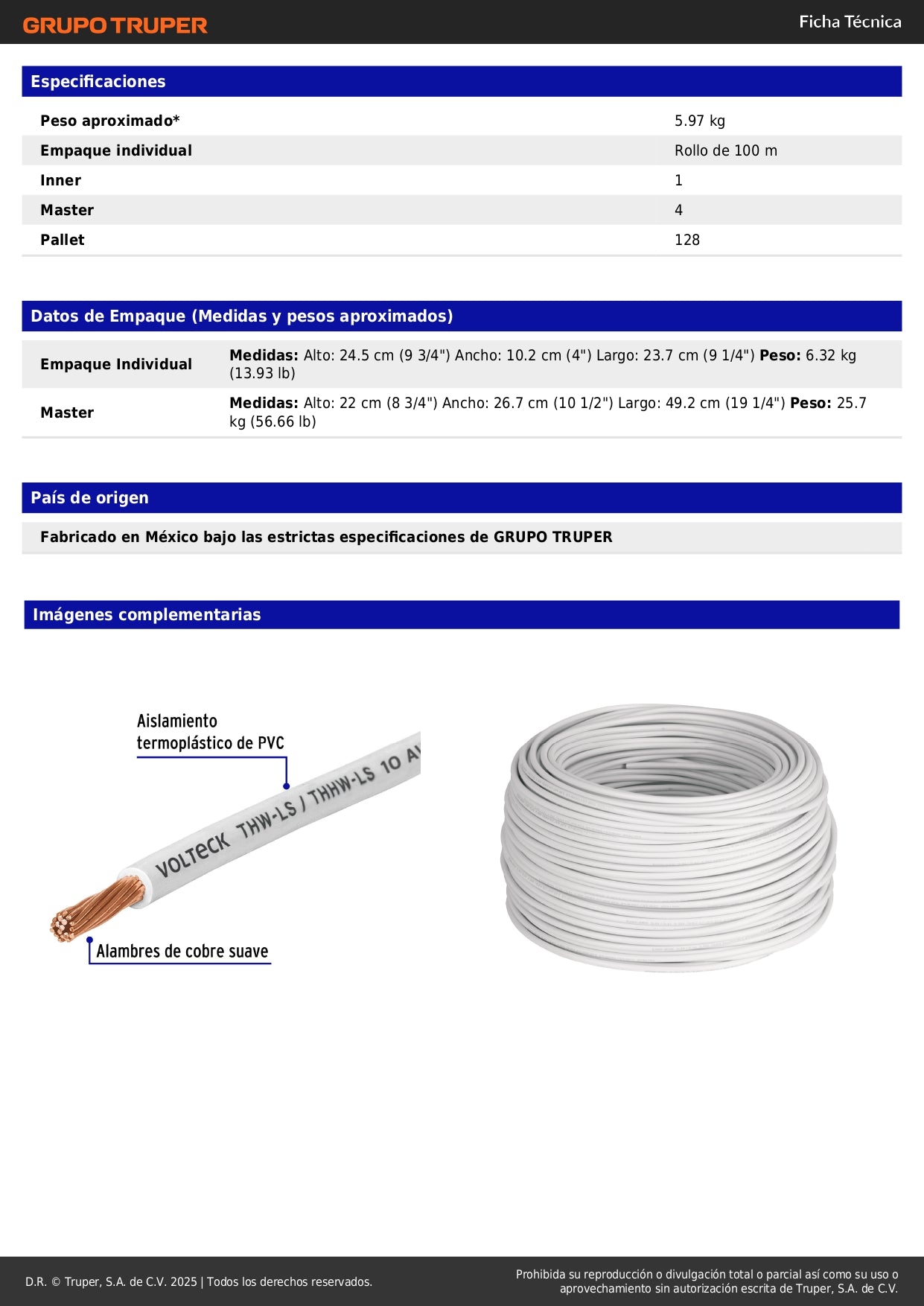 Cable THHW-LS 10 AWG Blanco 100m Volteck - Solución Profesional para Instalaciones Eléctricas Seguras