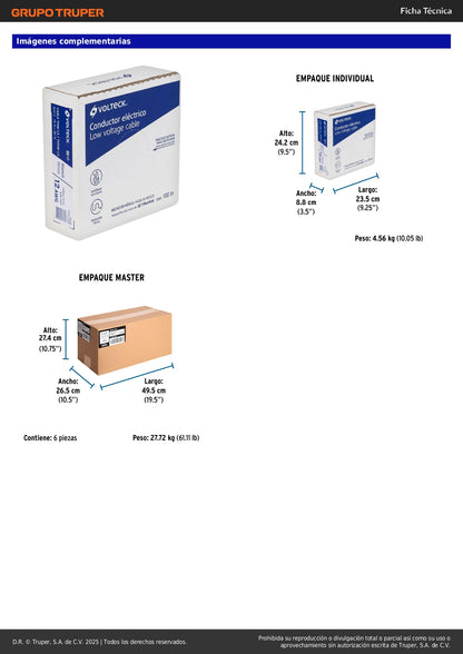 Cable THHW-LS 12 AWG Blanco 100m Volteck - Solución Profesional para Instalaciones Eléctricas Seguras