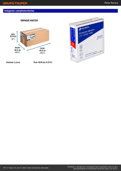 Cable THHW-LS 14 AWG Rojo 100m Volteck - Instalación Eléctrica Segura Resistente Calor y Humedad