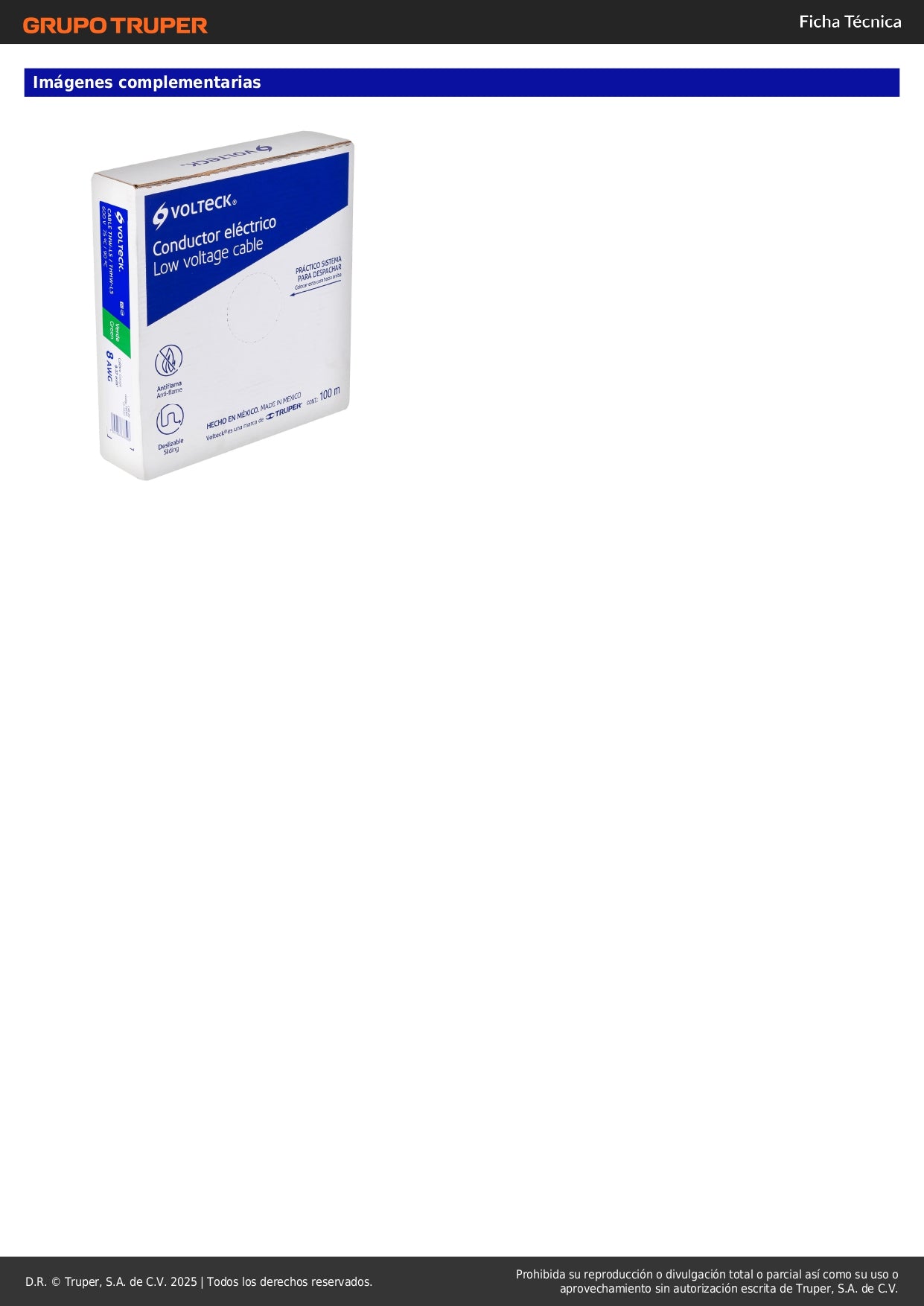 Cable THHW-LS 8 AWG Verde 100m Volteck - Instalación Eléctrica Segura Residencial y Comercial