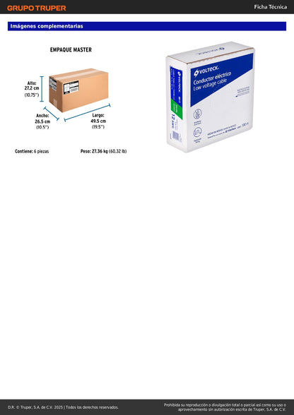 Cable THHW-LS 12 AWG Verde 100m Volteck - Instalación Eléctrica Segura Resistente Calor Humedad - Cableado Iluminación Contactos Casa