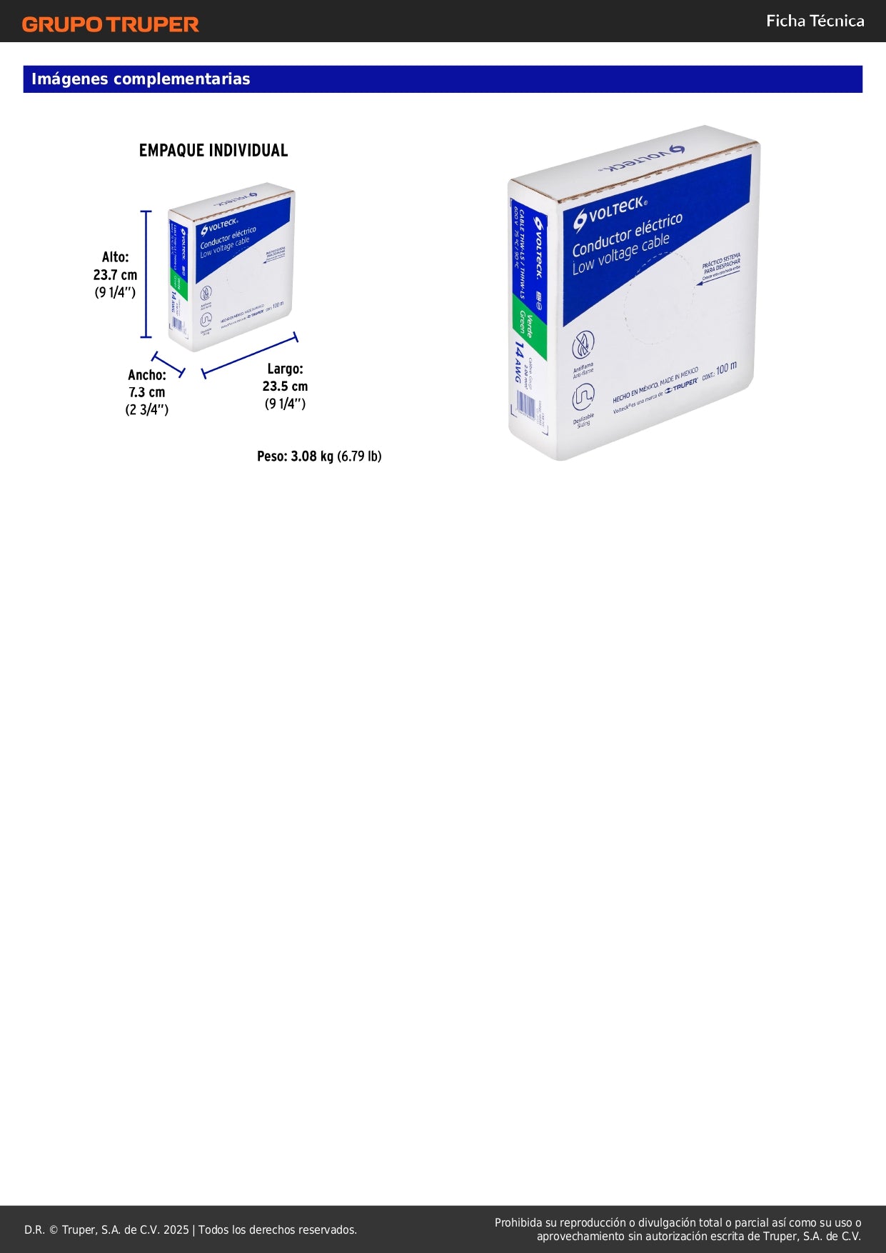 Cable THHW-LS 14 AWG Verde 100m Volteck - Instalación Eléctrica Segura Resistente Calor Humedad - Cableado Iluminación Contactos Casa