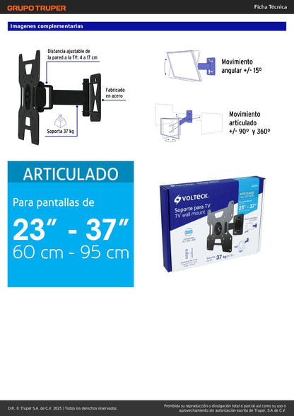 Soporte de Pared para TV 23-37 Pulgadas Triple Articulado Angular - Compatible VESA 75/100/200 - Acero Profesional