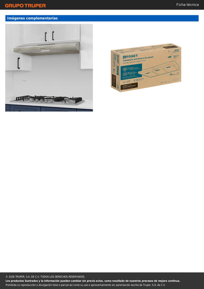 Campana Extractora 80cm Empotrable Acero Inoxidable FOSET - Cocina Integral