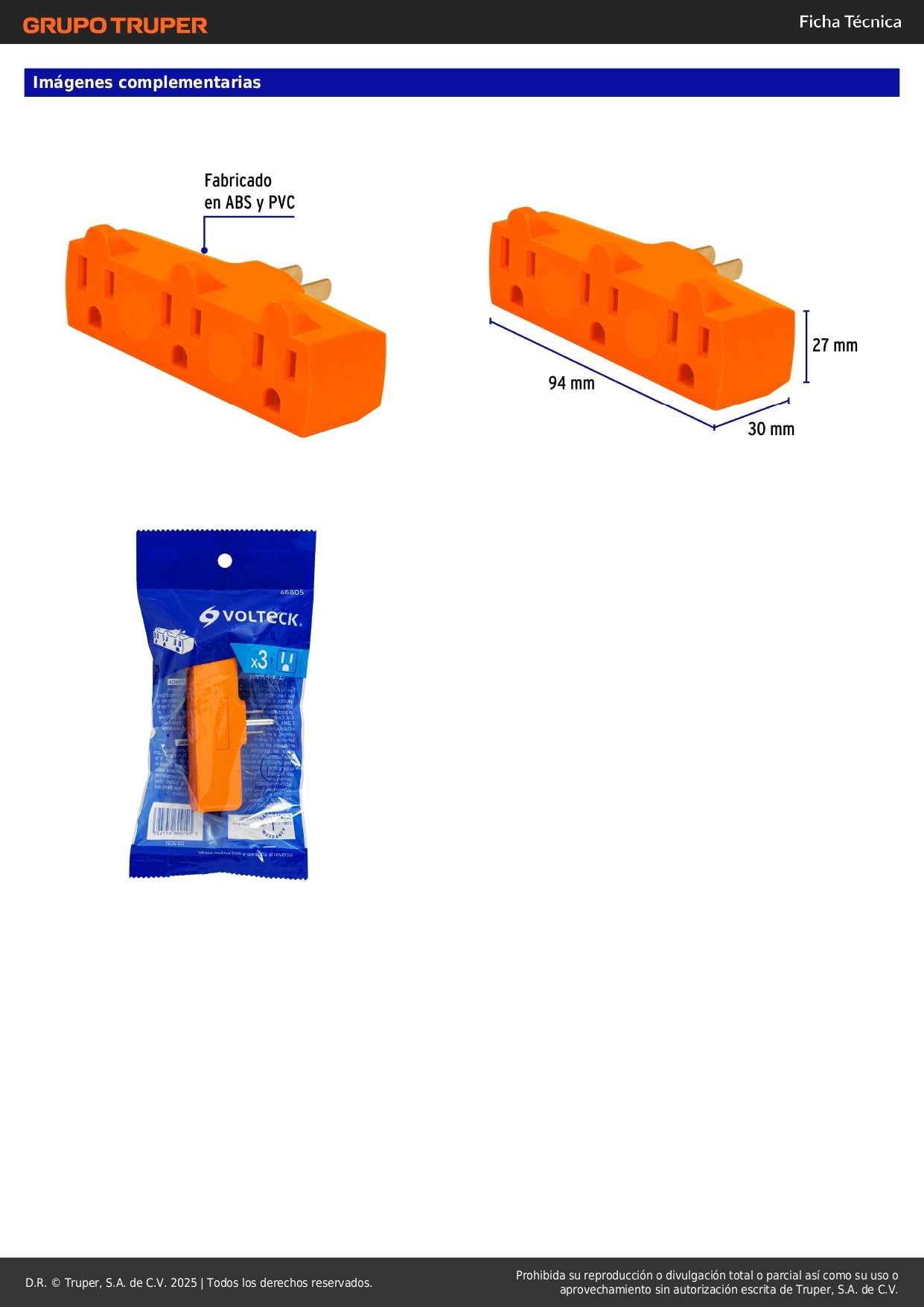 Multicontacto Triple Aterrizado Tipo Y Reforzado Volteck 127V 15A - Solución Segura para Múltiples Conexiones Eléctricas
