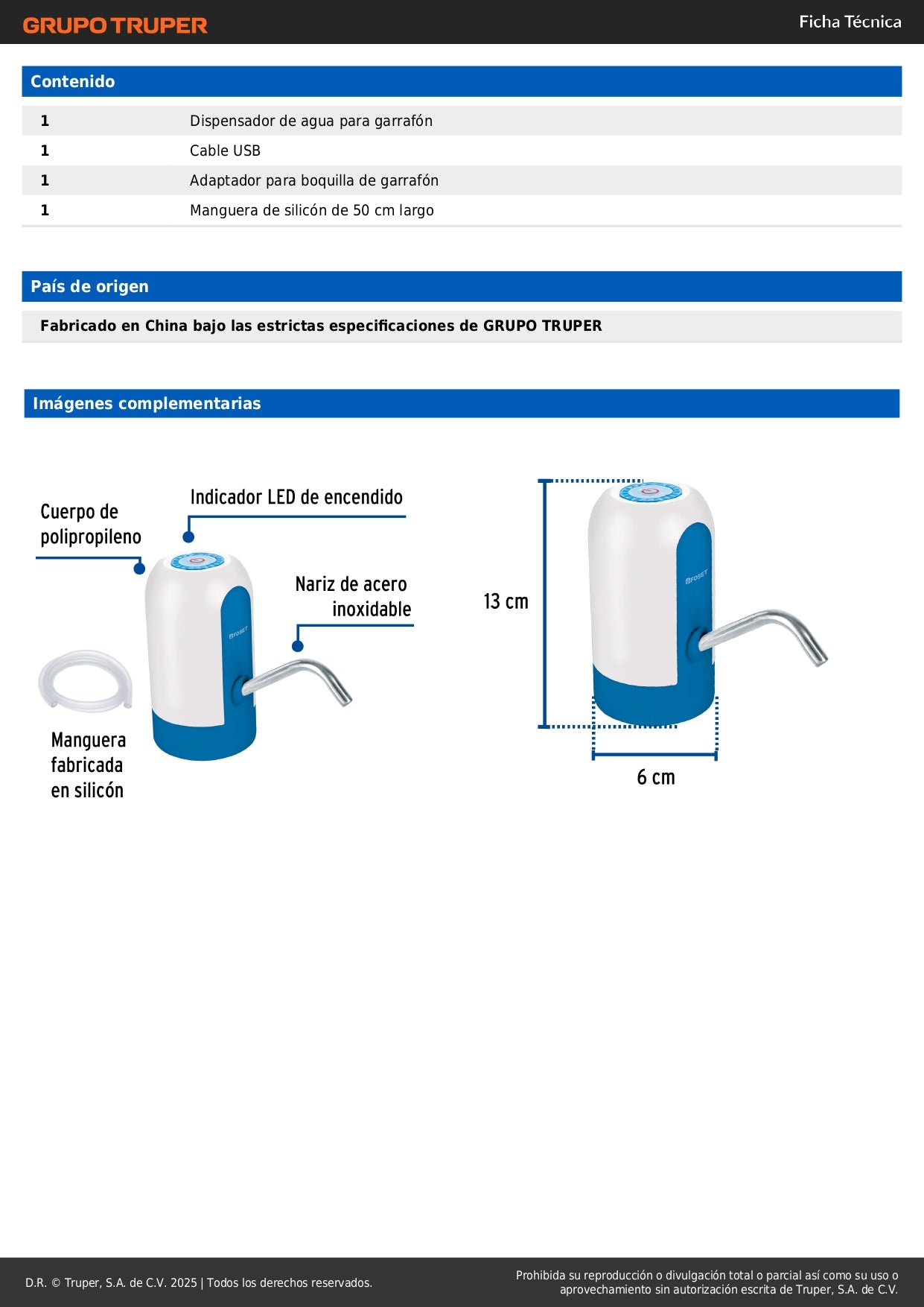 Dispensador Eléctrico de Agua FOSET para Garrafón - Elimina el Esfuerzo de Cargar Agua Pesada - Bomba Automática 114L con Apagado Inteligente - Libre de BPA - DIGA-01