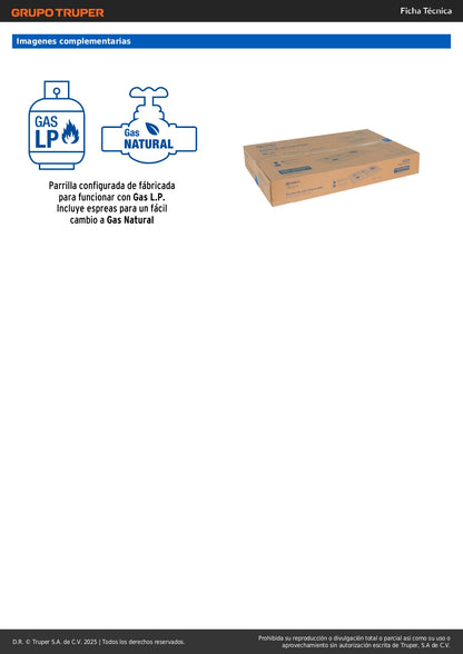 Parrilla Gas Empotrable 90cm RIVIERA 5 Quemadores Acero Inoxidable - Encendido Electrónico PAE-915GA