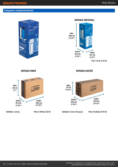 Filtro de Sedimentos FOSET FILA-P1 - Elimina Tierra y Arena del Agua - Protege Tuberías y Llaves - Polipropileno para Casa, Tinaco y Cisterna