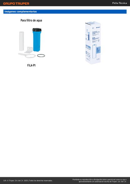 Cartucho de Repuesto CARFIL-P1 Foset - Filtro de Polipropileno para Agua - Elimina Sedimentos, Tierra y Arena - Protege Tuberías, Regaderas y Llaves - Compatible con FILA-P1