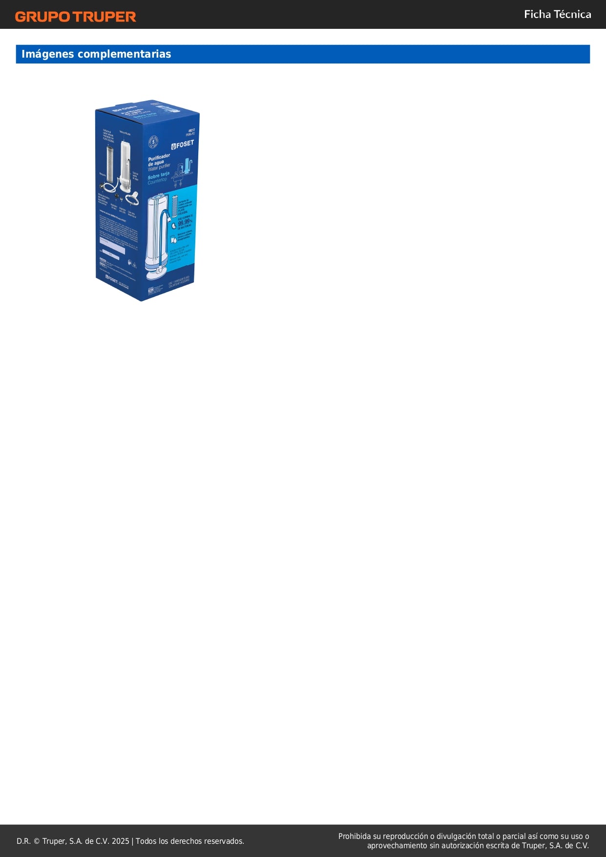 Purificador de Agua Sobre Tarja FOSET PURA-P2 - Elimina 99.9% Bacterias y Cloro - Carbón Activado con Plata Coloidal - Fácil Instalación