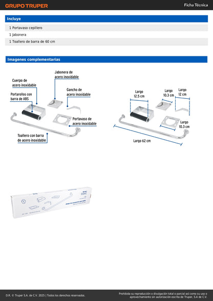 Juego 5 Accesorios Baño Acero Inoxidable A-800 - Organización Completa Baño Moderno