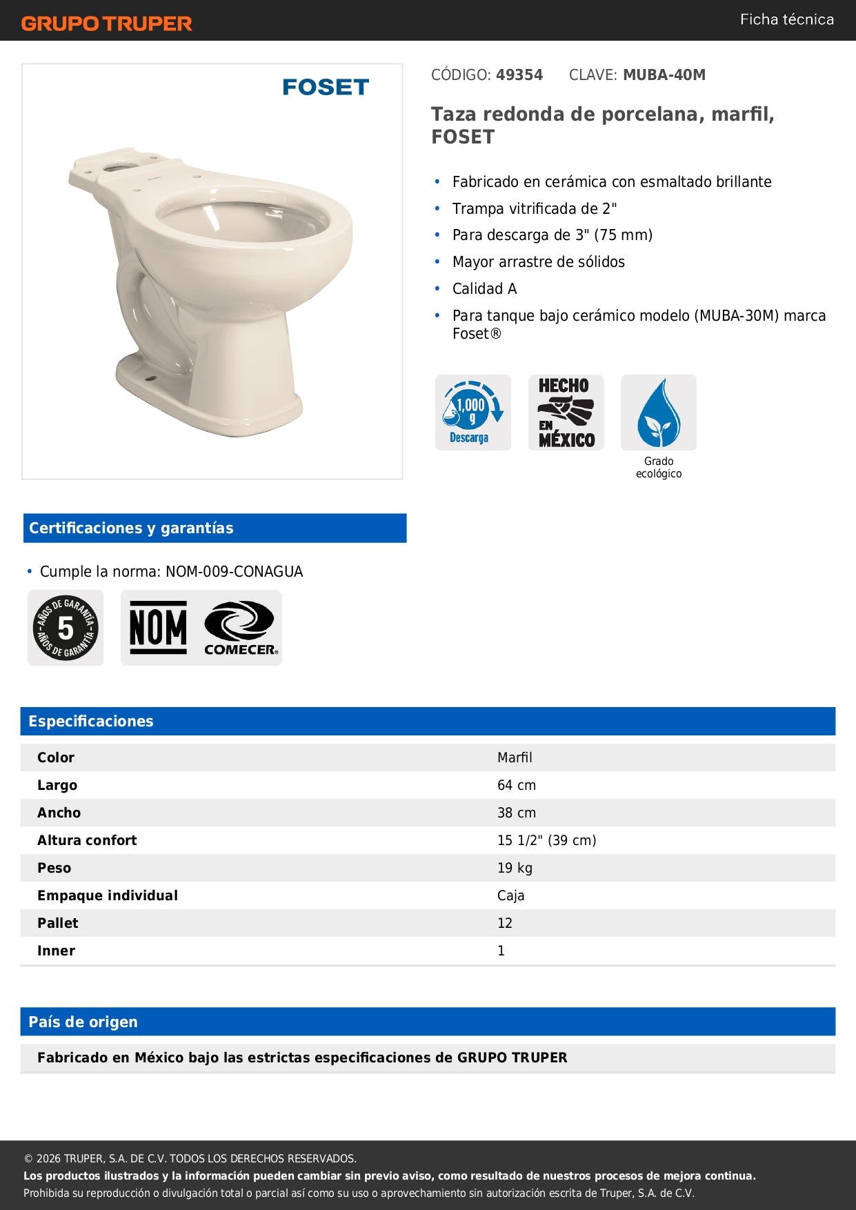 Taza de Porcelana Redonda Marfil FOSET - Resistente y Elegante