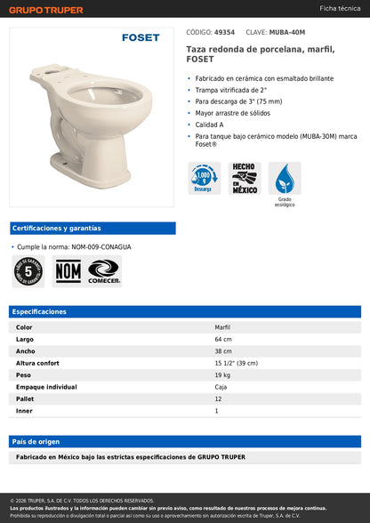 Taza de Porcelana Redonda Marfil FOSET - Resistente y Elegante
