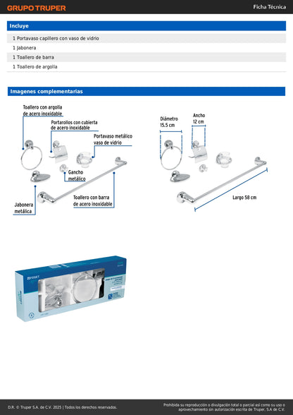 Juego Completo 6 Accesorios Baño Acero Inoxidable FOSET AQUA AQA-4000 - Organiza y Moderniza tu Baño