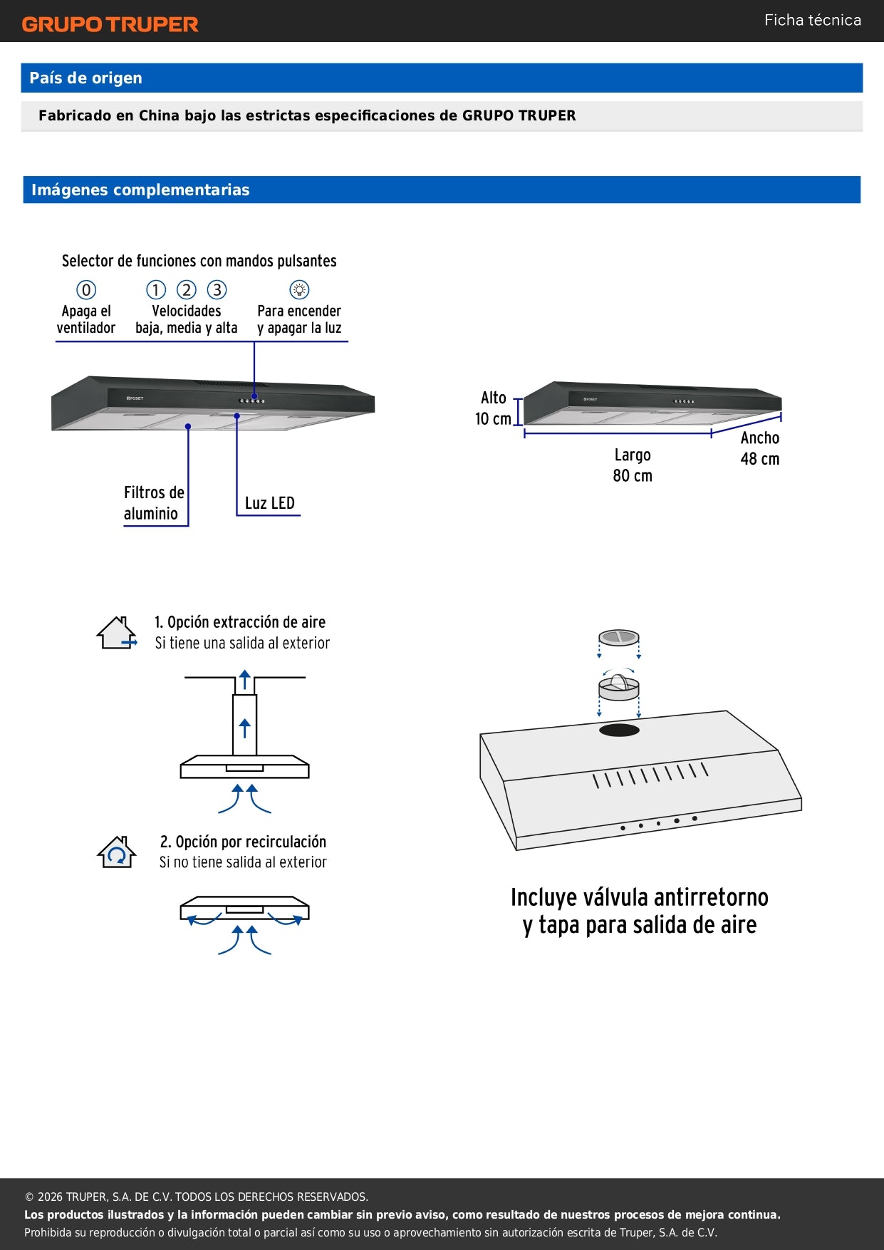 Campana Extractora Empotrable 80 cm Negra FOSET - Cocina Profesional