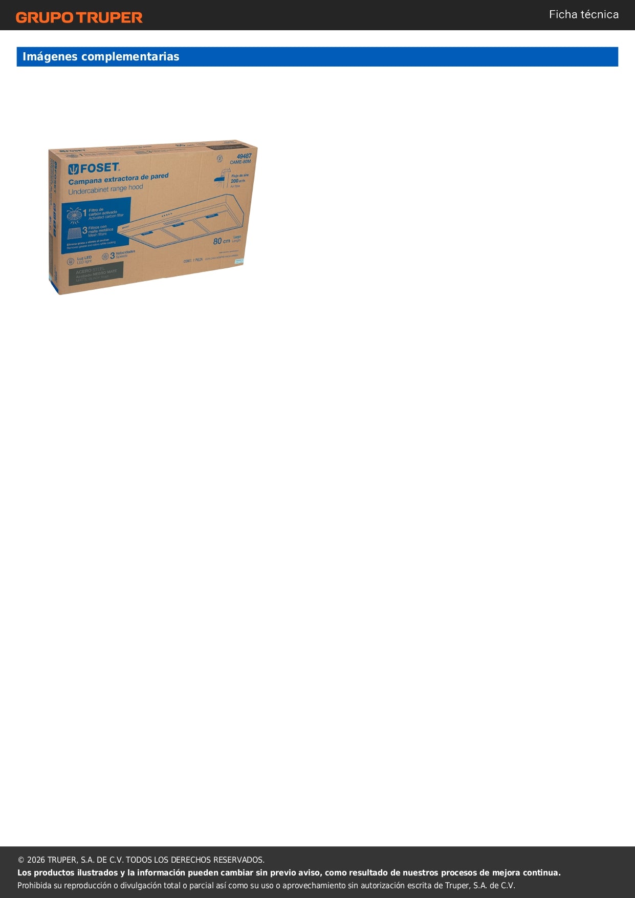 Campana Extractora Empotrable 80 cm Negra FOSET - Cocina Profesional