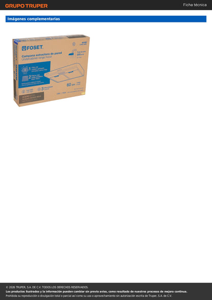 Campana Extractora de Cocina 60cm Empotrable Negra FOSET - Extractor de Humo