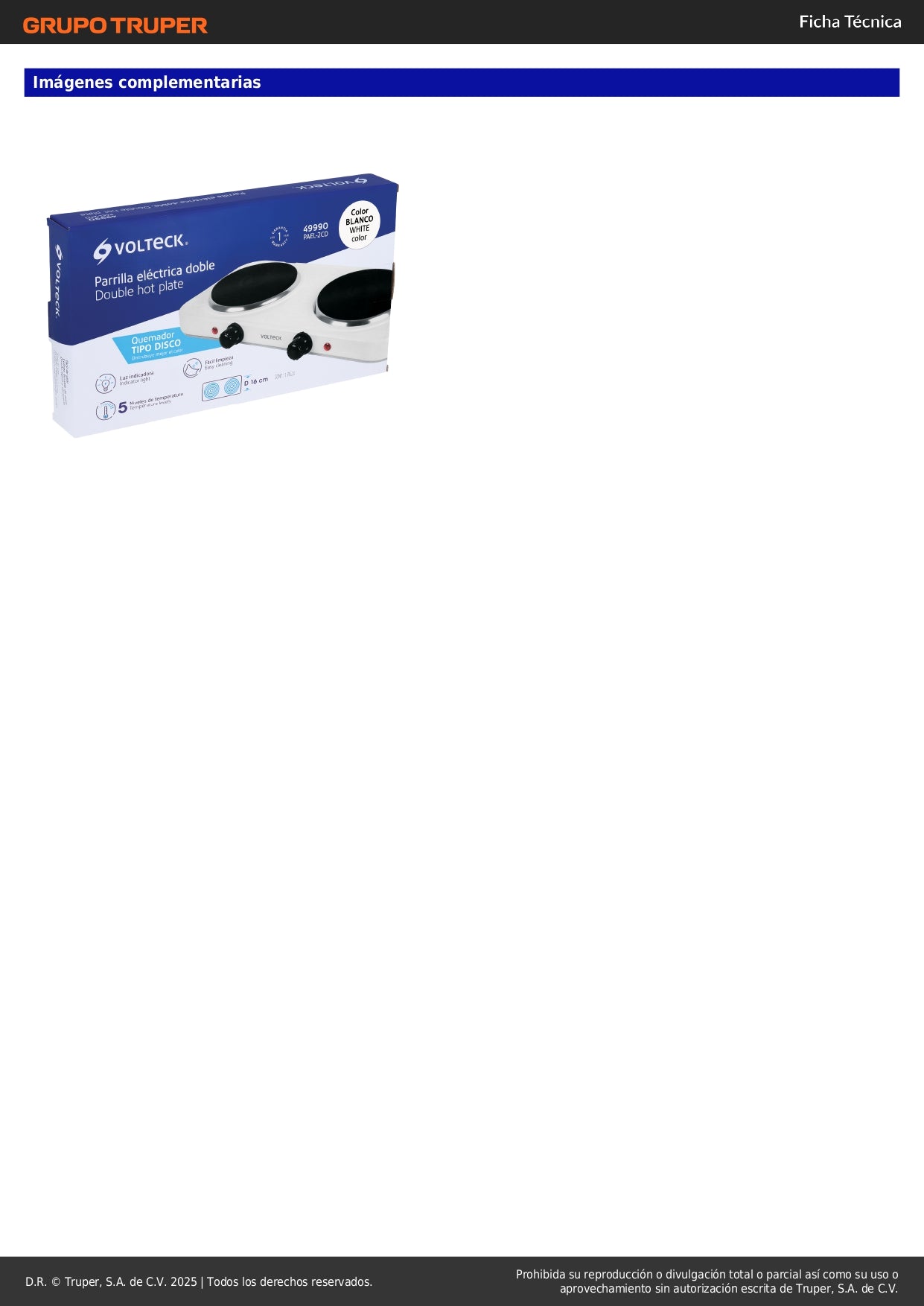 Parrilla Eléctrica VOLTECK 2 Quemadores Disco - Cocción Uniforme Sin Gas - PAEL-2CD