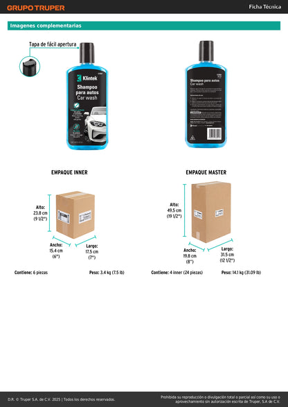 Shampoo Automotriz KLINTEK EA-10 473ml - Limpieza Profunda para Carrocerías de Autos y Camiones - Fórmula Concentrada Biodegradable