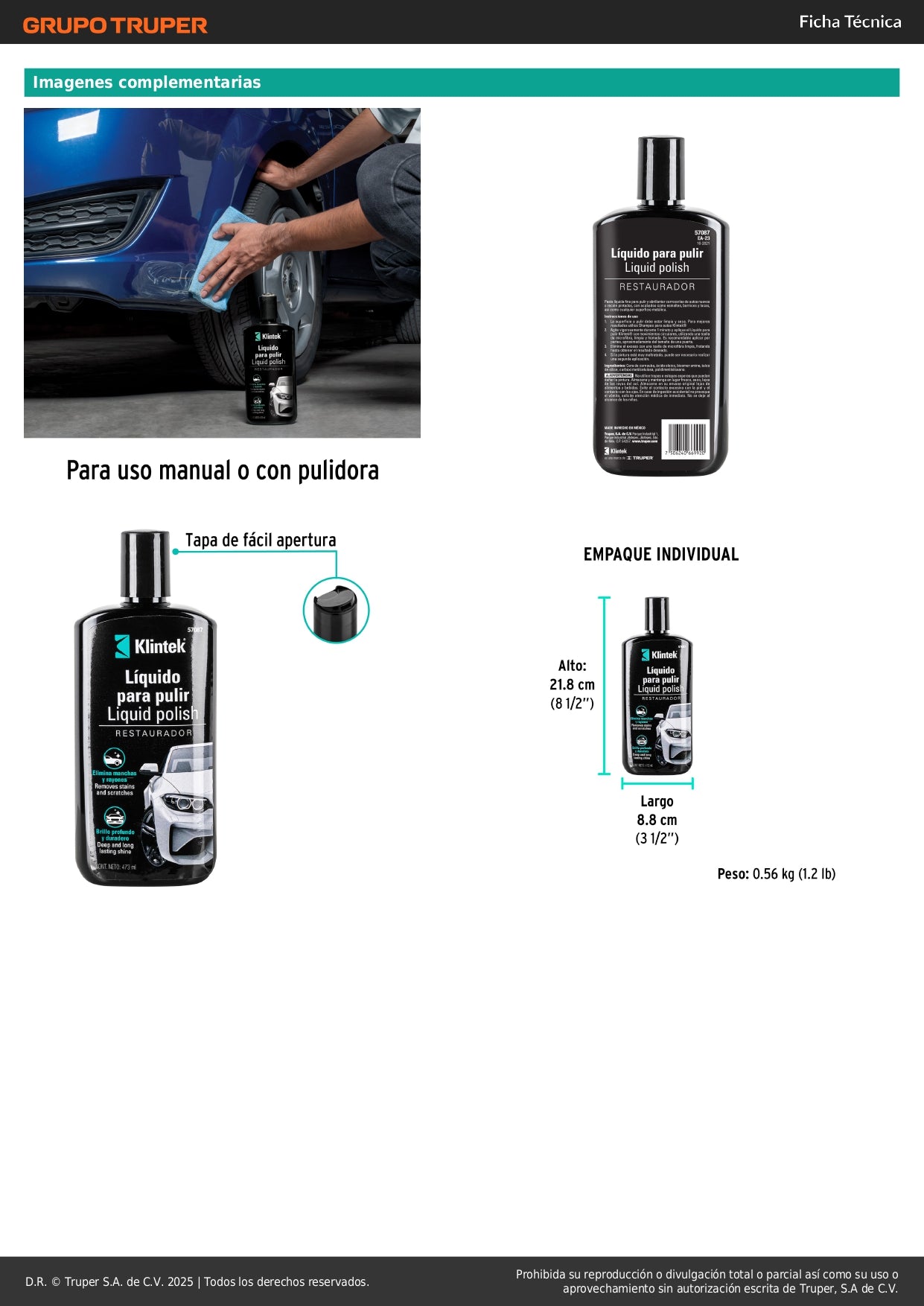 Polish Líquido Automotriz KLINTEK EA-23 473ml - Restaura Pintura Quemada, Elimina Rayones y Manchas, Brillo Profundo Duradero para Auto