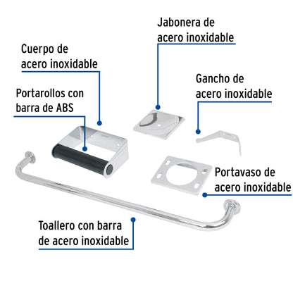 Juego 5 Accesorios Baño Acero Inoxidable A-800 - Organización Completa Baño Moderno