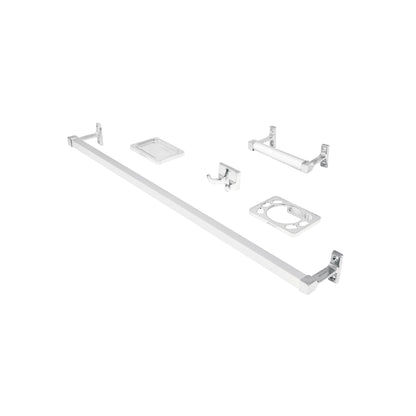 Juego Completo 5 Accesorios Baño Cromados A-900 BASIC - Barra Aluminio + Portarrollos ABS Semiempotrado - Solución Organización Baño Moderno