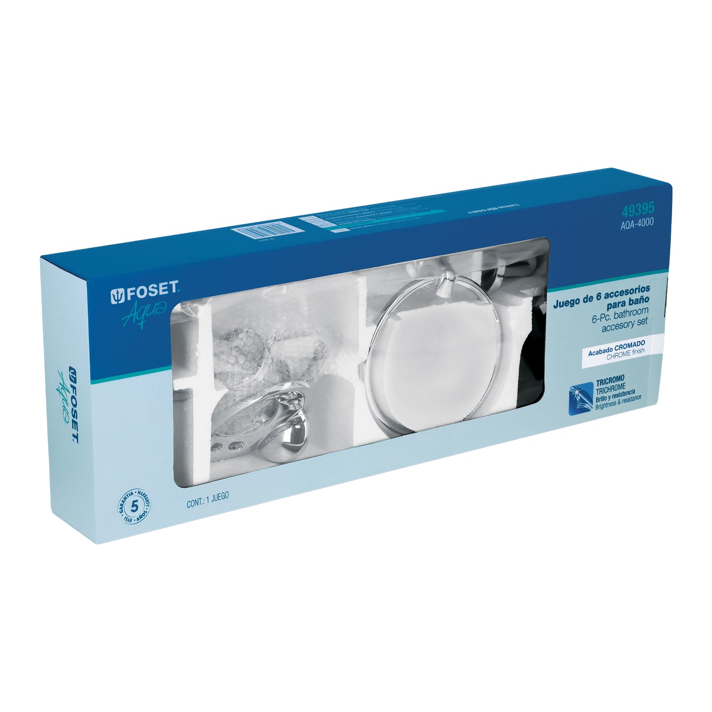 Juego Completo 6 Accesorios Baño Acero Inoxidable FOSET AQUA AQA-4000 - Organiza y Moderniza tu Baño