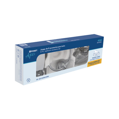 Juego Completo 6 Accesorios para Baño Cromo-Oro AQUA AQA-4003G - Set Profesional Acero Inoxidable con Chapetón Ovalado, Barra Toallero, Aro, Vaso Vidrio y Portarrollos - Solución Elegante para Organizar y Decorar Baños Modernos